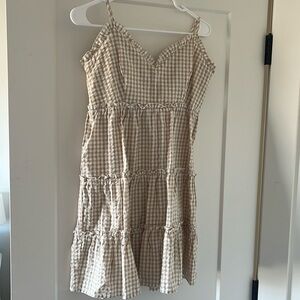 white and brown checkered dress